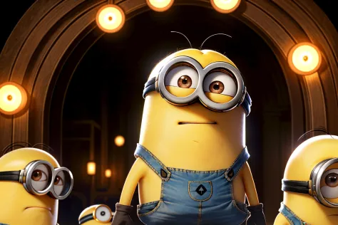 very realistic, superb resolution, ultra high definition, hyper detailed, extremely sharp, masterpiece, good composition, cinematic shot, light mapping, centered well, (Minions\(Illumination\)), great likeness