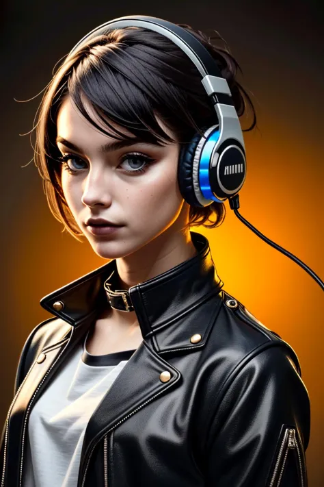 very realistic, superb resolution, ultra high definition, hyper detailed, extremely sharp, masterpiece, good composition, light mapping, chroma, centered well, vivid, vibrant, colorful, aesthetical perspective, goth punk hipster, headphones, high collar ja...