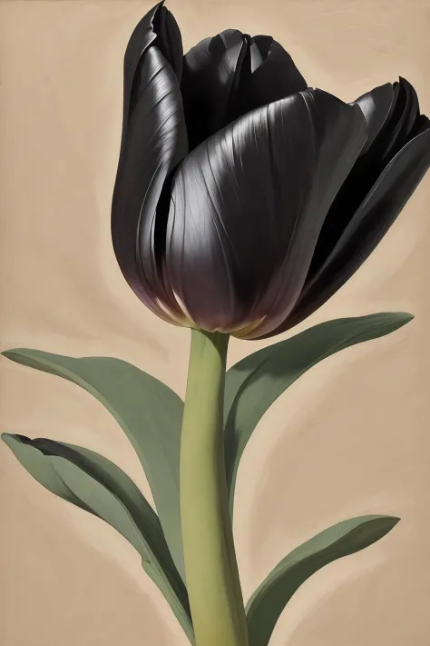 striking painting of a singular bloomed (black tulip) with detailed features relating to botany science \(oil on canvas, paper print from a book\), classic painting, extreme close-up <lora:1658150168111984718:0.8>