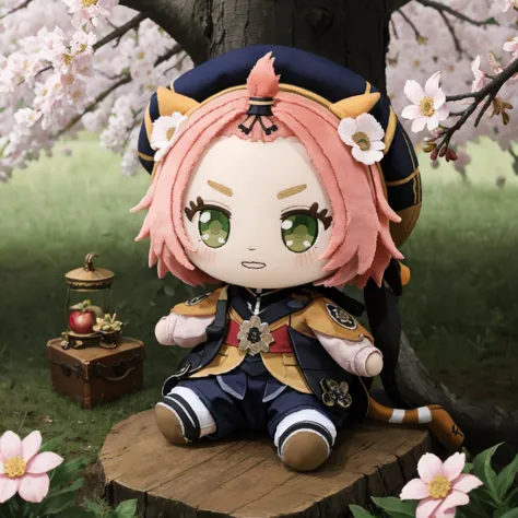<lora:diona2:0.8> dionadef, 
laughing,
spring, flowers, sitting on an apple tree branch,
 <lora:woafu_plushify:0.9>plushify, cha...