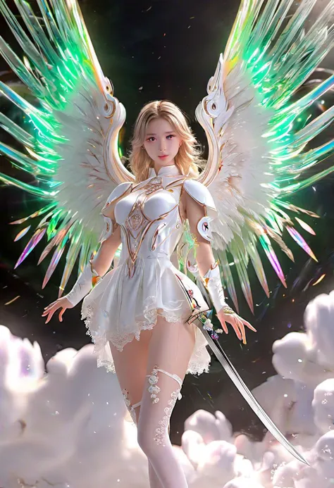 anime angel girl with wings and sword in the sky