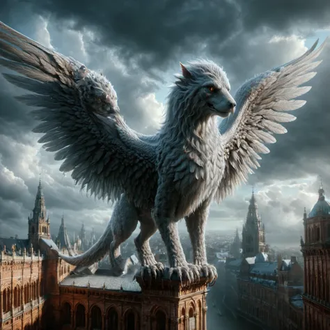 ral-mythcr, an avian creature with multiple wings that resemble billowing clouds. It soars through the sky, its feathers constantly changing shades of white and grey, controlling the winds and storms as it flies <lora:GhostlyStyle:1>,<lora:ral-mythcr-sdxl:1>,<lora:tranzp-sdxl:1>