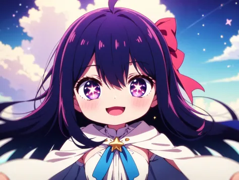 anime girl with long hair and purple eyes looking at the camera