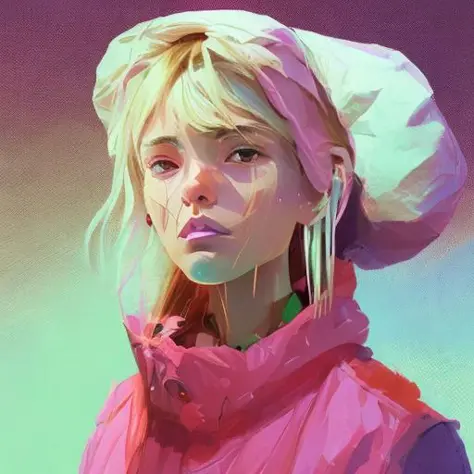 a woman wearing a poncho oversized puffer jacket, inspired by OffWhite, tumblr, inspired by Yanjun Cheng style, digital art, lof...