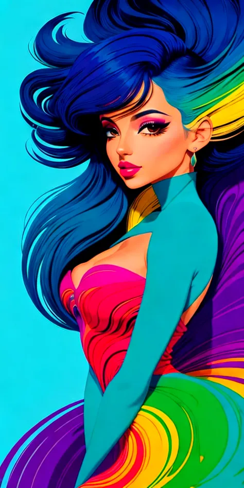 "Beautiful Woman Made of Colors" by Satori Canton🧸, stunningly beautiful model, hyperdetail eyes and face, Art by Eyvind Earle and Alberto Seveso and Jolanta Limonada, perfect colors, Painting exhibits a unique and highly stylized take on nature, drawing i...