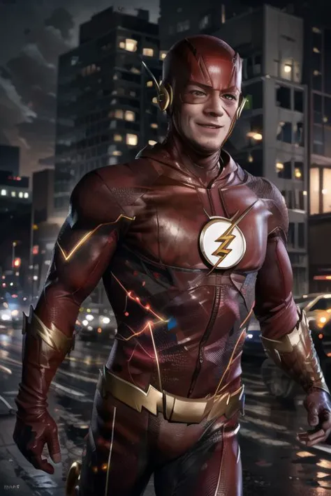 a man in a flash suit standing in the rain