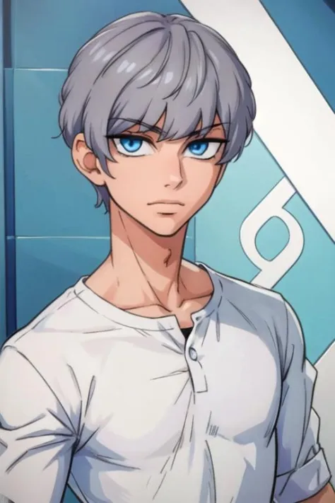 masterpiece, best quality, illustration, 1boy, solo, male focus, looking at viewer, upper body, , <lora:ruou_mori:0.72>, ruou_mori, grey hair, blue eyes, , , 16k resolution