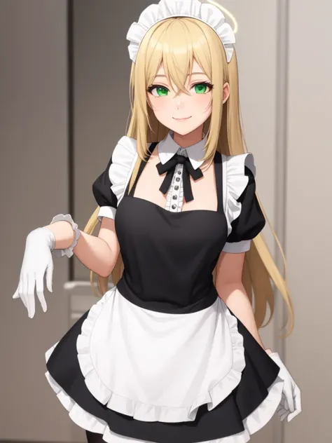 a woman in a maid outfit is posing for a picture