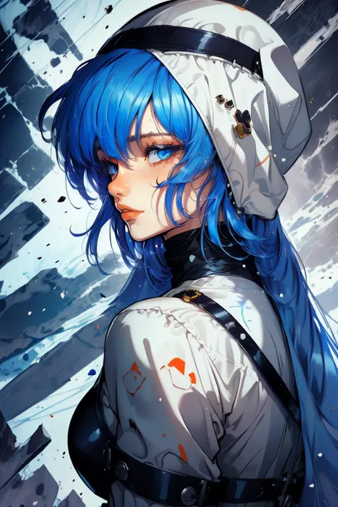 (Fixed Photo:1.3) of (Graphic novel:1.3) A photo of a girl, <lora:esdeath1:0.8> Esdeath, 1girl, solo, sexy, blue hair,Highly Det...