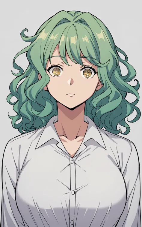 a woman with green hair and a white shirt