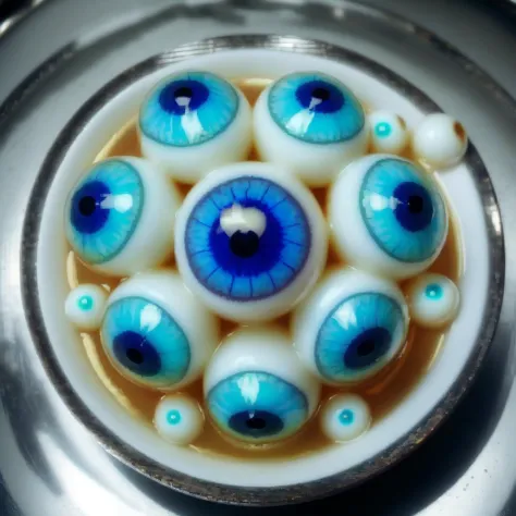 there is a close up of a plate with a blue eyeball