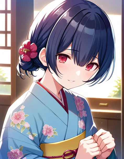 anime girl in kimono outfit with flower in hair