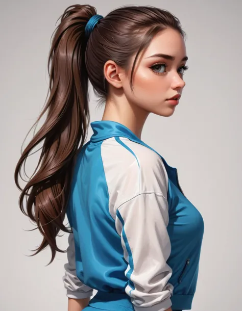 beauty in sporty clothes, ponytail, realistic