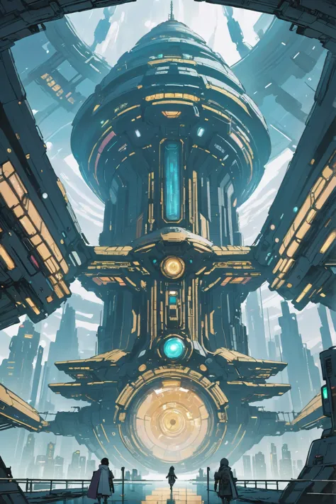 anime style, solid colors, sharp outline, flat shading, scifi, indescribable fantasy megastructure beyond the beginning of time<...