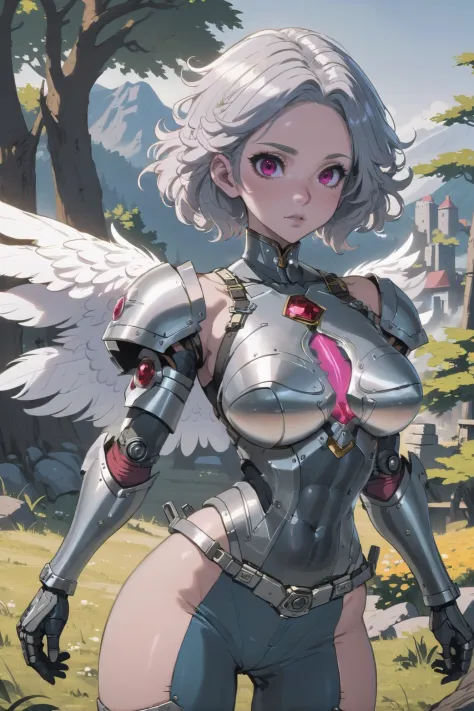 anime style, solid colors, sharp outline, flat shading, 1girl, woman, (ruby feathered rogue:1.3), slate gray eyes, pose, top-down bottom-up,bent over, (power armor:1.2) [:intricate costume design:0.2], bombshell hair, aqua hair, short bombshell hair,Asymmetrical Bob, thicc hourglass figure, small breasts, korean, (natural sunlight, interior, in a Whimsical tree village:1.3)