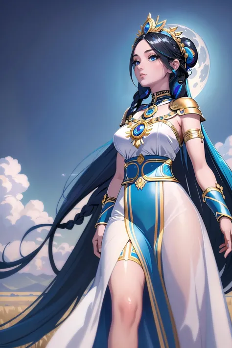 (masterpiece, best_quality, ultra-detailed, immaculate:1.3), epic, illustration, welcoming, 1girl, priestess, black hair with bl...