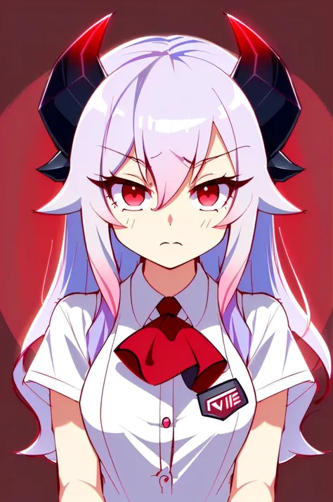 anime girl with horns and a white shirt and red tie