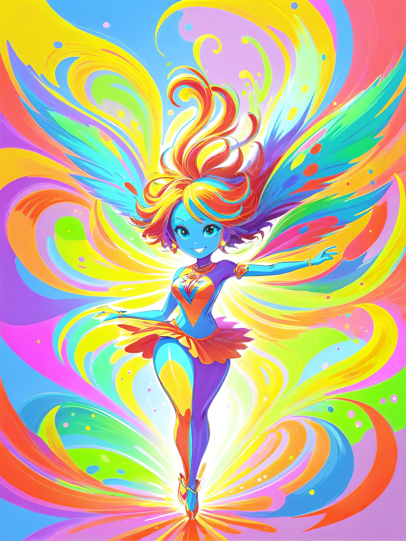 A lively joy spirit, radiating with bright colors, spreading happiness wherever it goes.