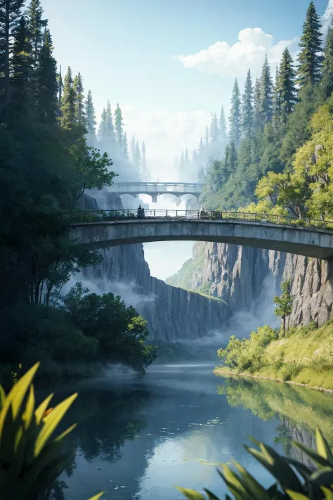 Analog style,ChromaV5,nvinkpunk,(extremely detailed CG unity 8k wallpaper),An image of a majestic river, trees on the sides, tin...