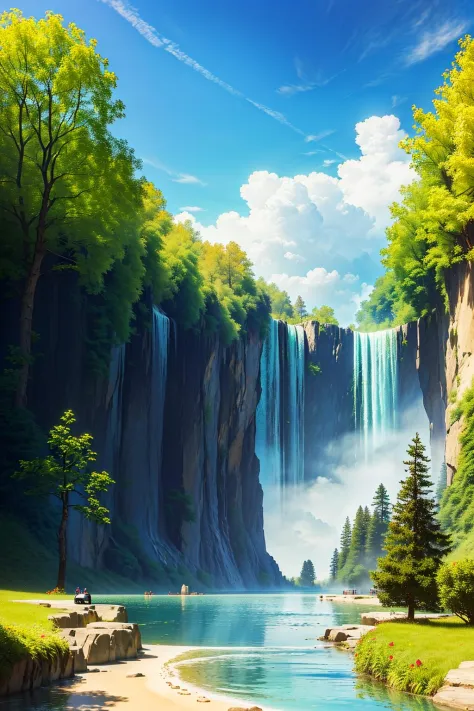 analoger Stil,ChromaV5,nvinkpunk,(extrem detailliertes CG Unity 8k-Hintergrundbild),ein Bild eines majestätischen Flusses, Bäume an den Seiten, kleiner Wasserfall, dichter Nebel ,preisgekrönte Fotografie, chromatische Abweichung, ausführlich , HDR, blühen, Stil von Monet, Pissarro, und Sisley ,Trends auf ArtStation, Trends bei cgsociety, Kunst von Midjourney, (Meisterwerk,beste Qualität:1.5)