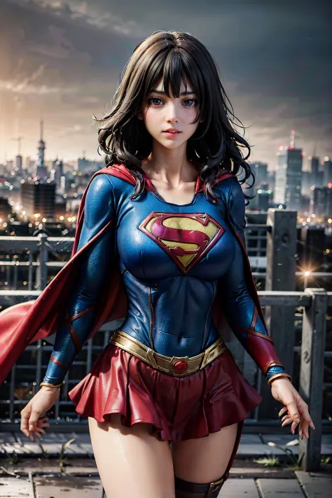 woman posing for a photo,(wearing supergirl_cosplay_outfit,white and red outfit:1.3), good hand,4k, high-res, masterpiece, best quality, head:1.3,((Hasselblad photography)), finely detailed skin, sharp focus, (cinematic lighting), collarbone, night, soft lighting, dynamic angle, [:(detailed face:1.2):0.2],(((city background))), outside, 