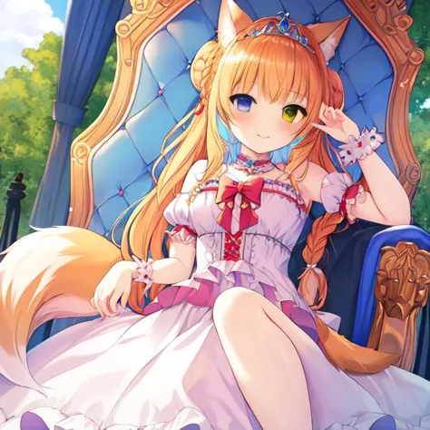 anime girl sitting on a chair with a cat tail