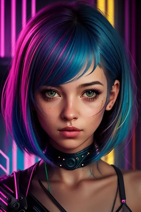 a cute girl,night,  epic realistic, background cyberpunk city, <lora:hair-v3:0.7>, hair,   (medium_shot:1.3)