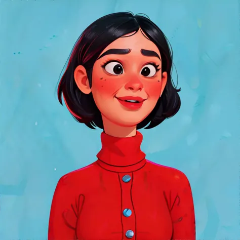 <lora:playfulwhimsy:1.0>, playfulwhimsy style, woman, cheerful expression, wearing turtleneck sweater, short dyed hair, button nose || <lora:playfulwhimsy:0.6>, illustration, masterpiece, perfect quality, sharp focus, shallow depth of field, 8k