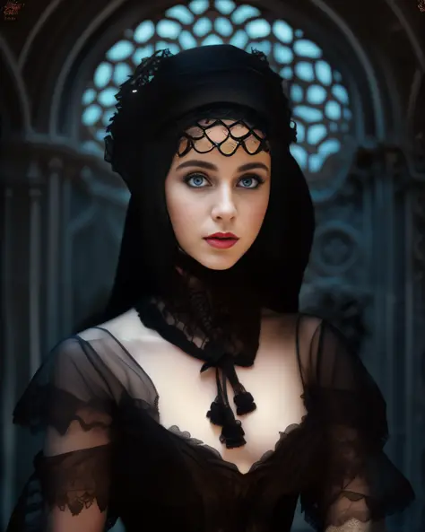 a beautiful sexy  submissive girl ([emma thomson:helena bonham carter:0.5]:1.0) in a long black dress,lace overlay,(black veil) ...