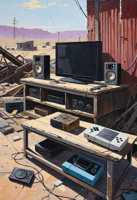 acrylic on panel, USA home, Consoles device wasteland