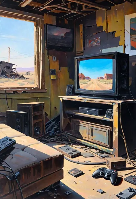 acrylic on panel, USA home, Consoles device wasteland