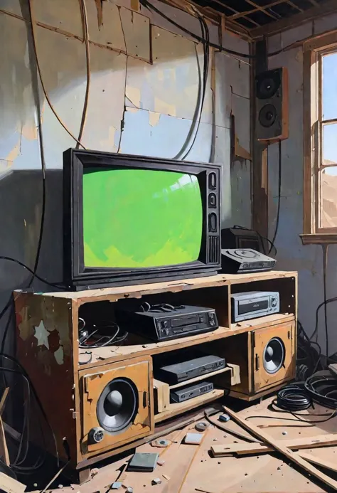 acrylic on panel, USA home, Consoles device wasteland