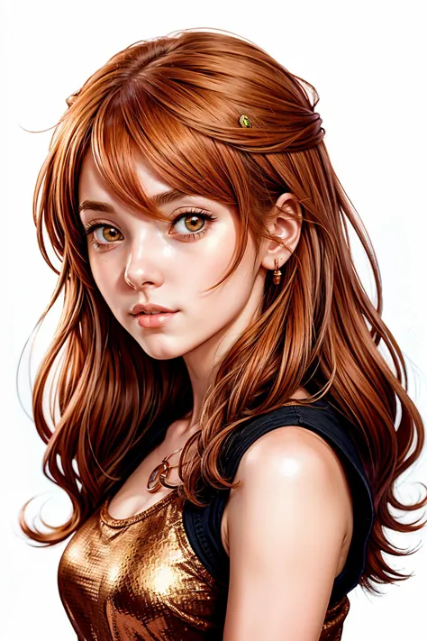 a drawing of a woman, maiden with copper hair, anime style portrait, colorful sketch, loish inspired, high quality color sketch,...