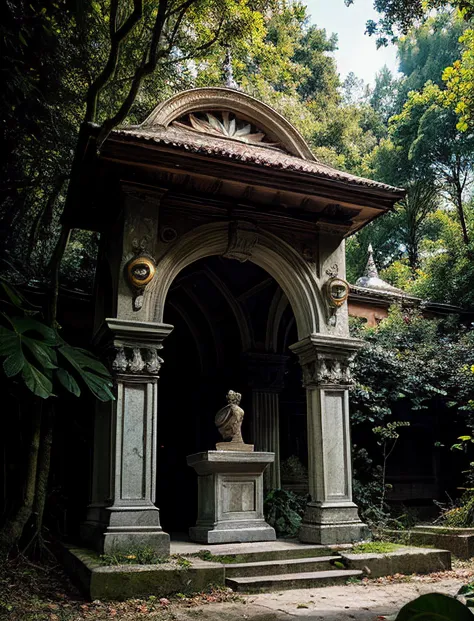 there is a small gazebo in the middle of a park