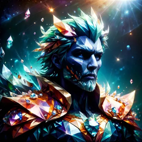 a man with a blue face and a colorful hair and a diamond crown