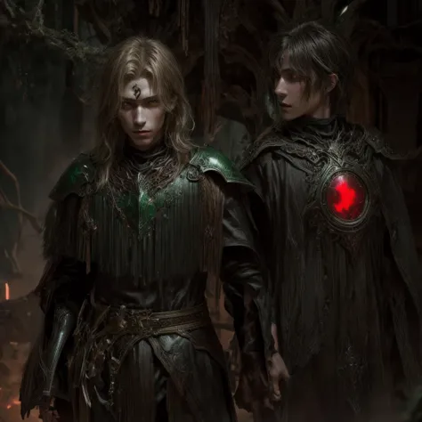 19 yo boy in dark bronze armor holding a shield and spear, blonde hair green eyes  <lora:BloodMagic:0.8> bloodmagic, fantasy, ma...