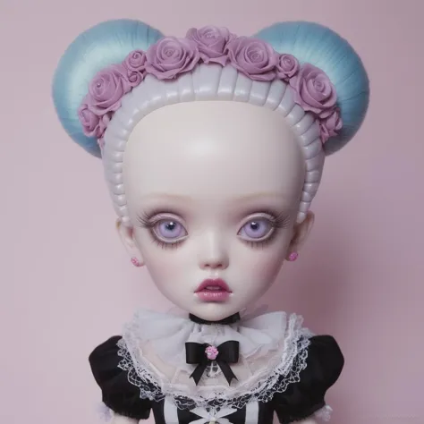 <lora:add-detail-xl:0.8> ((fullbody:1.3)) ((mark ryden:1.3)) ((pastel colour:1.3)) a purple and blue kaleidoscope doll on a purp...