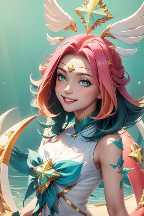 (Masterpiece:1.4), (best quality:1.2), <lora:star_guardian_neeko-000014:1>, star guardian neeko, 1girl, multicolored hair, dress...