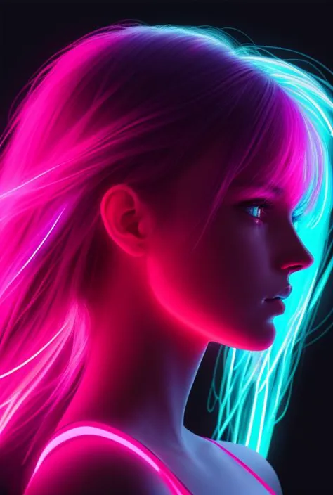 a woman with pink hair and neon lights in her hair