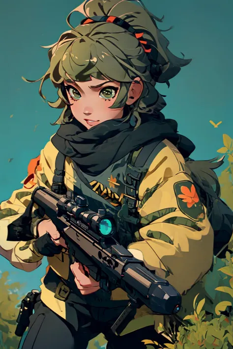 1giirl,  <lora:50CaliberV2:1> 50Caliber, holding sniper,trigger discipline,, (masterpiece, best quality)