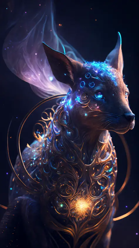 (galaxies, spirals, space, nebulae, stars, smoke, iridescent:1.2), intricate detail,(in the shape of a rabbit:0.5), octane rende...