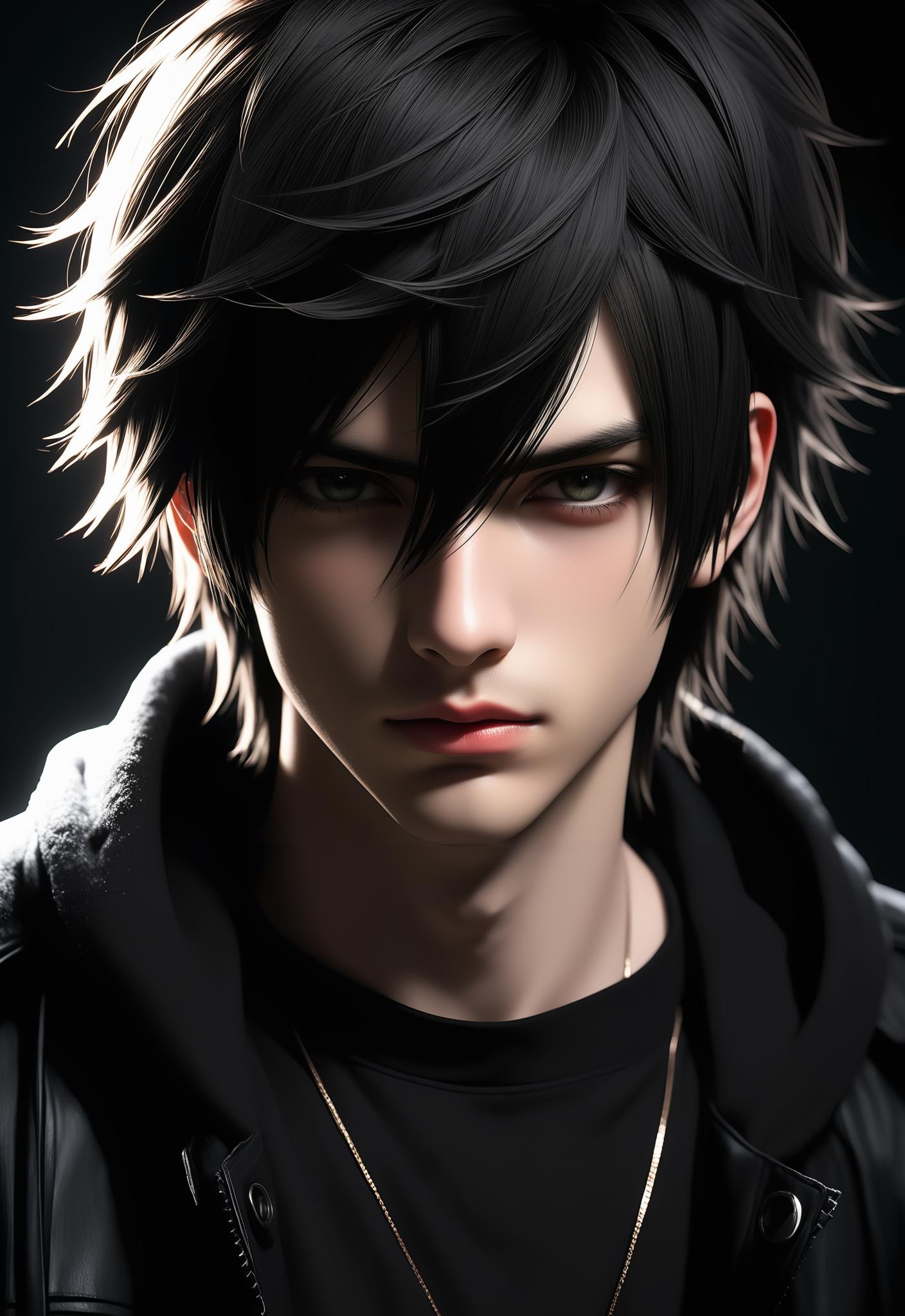 Japanese boy gothic style, in black clothes, slicked black hair - SeaArt AI