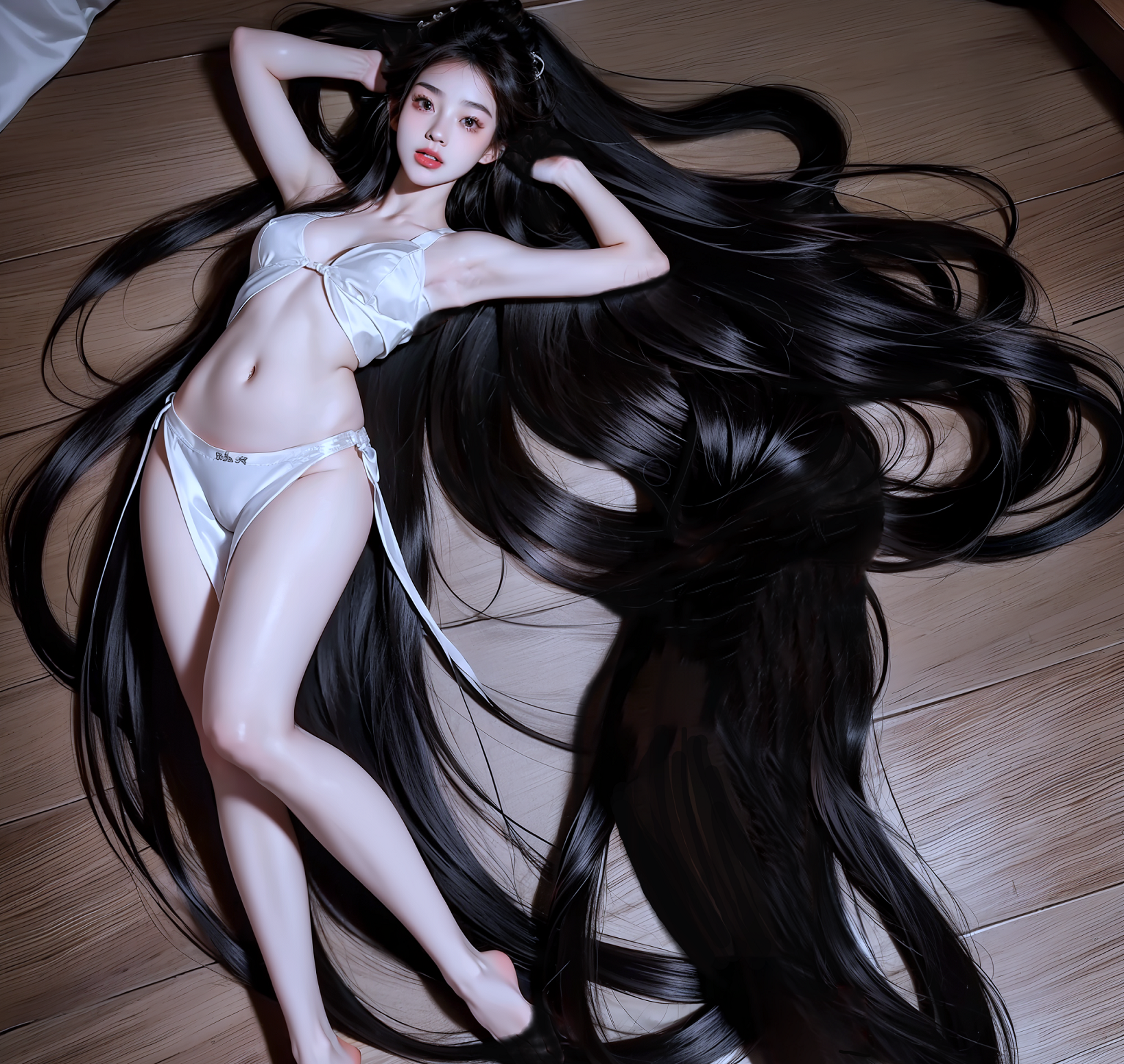 Female,Super long hair beauty. Since she was praised for her beautiful black hair when she was young, she takes great care of growing it. With her long, beautiful hair and cute face, she captivates male fans with a super long hair fetish.