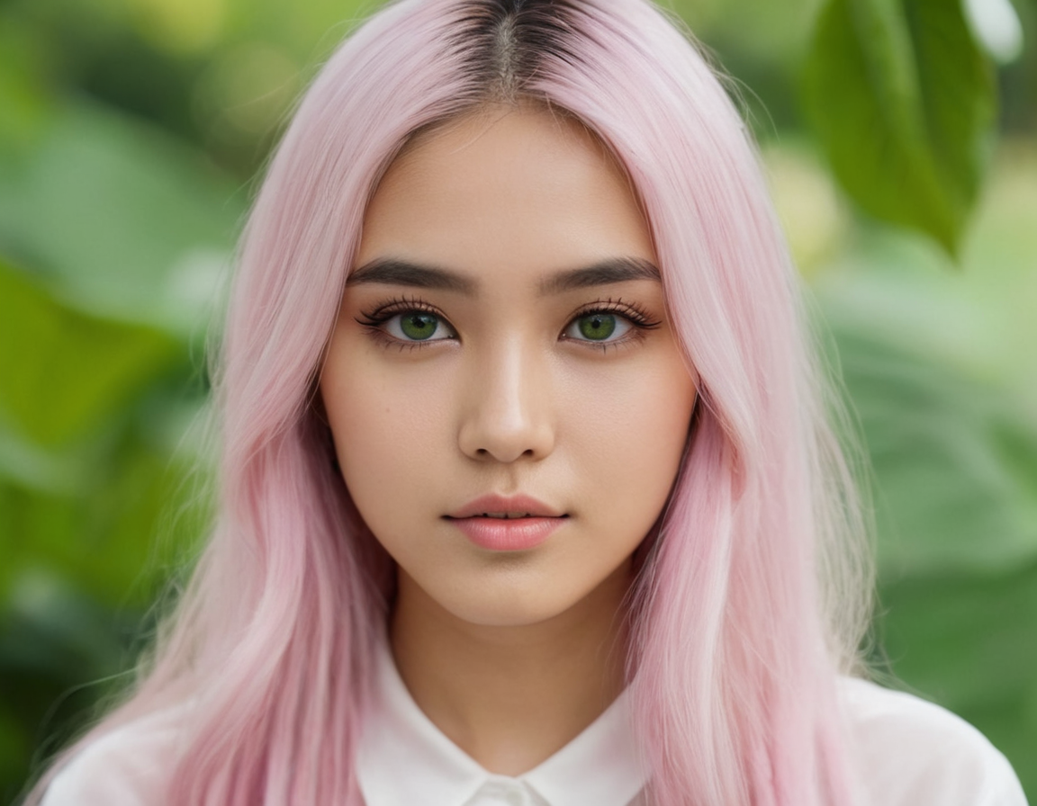 young girl 20 years old long white pink hair