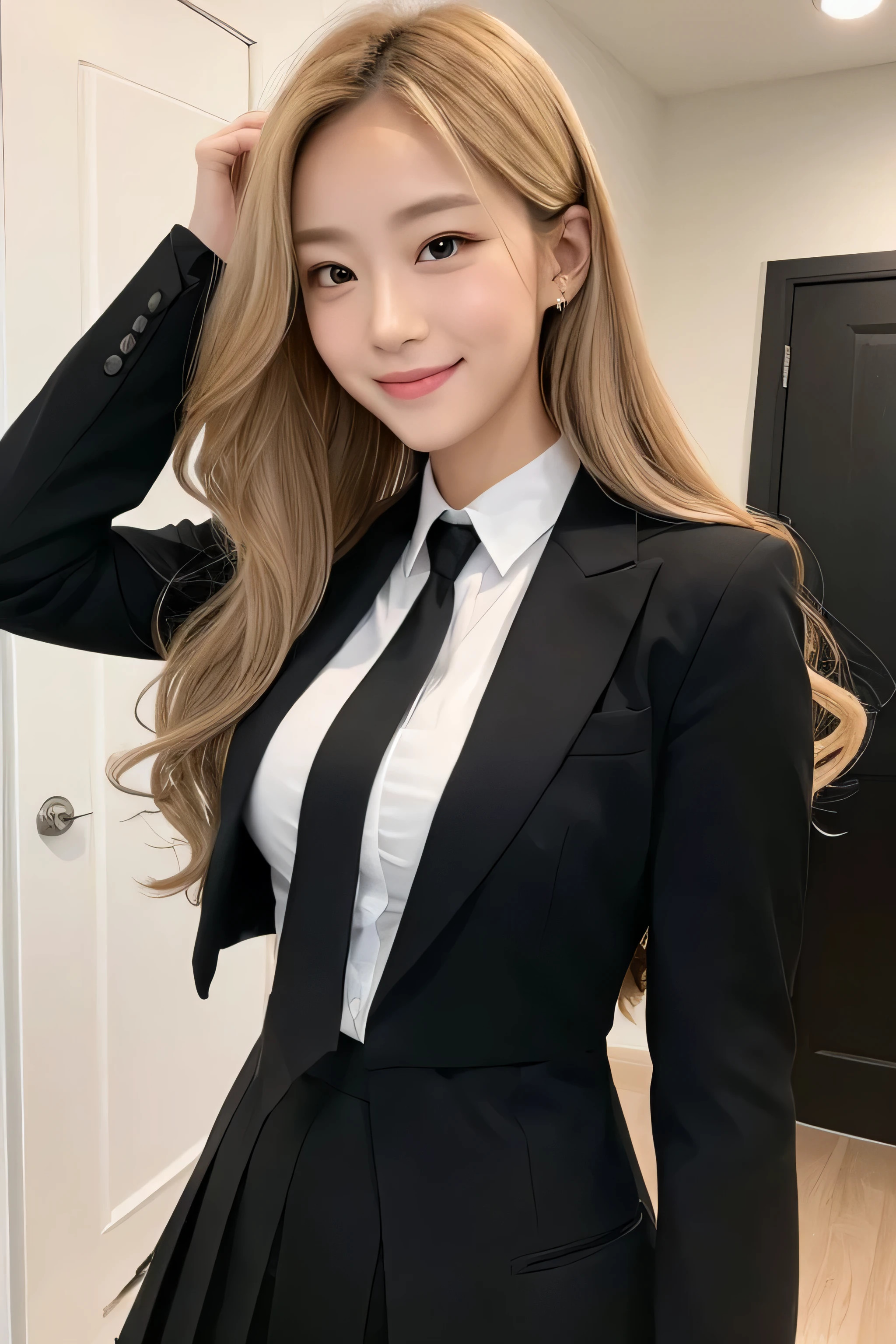 asian blonde in business uniform