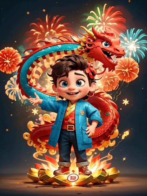 抱龙迎新-皮克斯风格-Embrace the Year of the Dragon-Pixar style