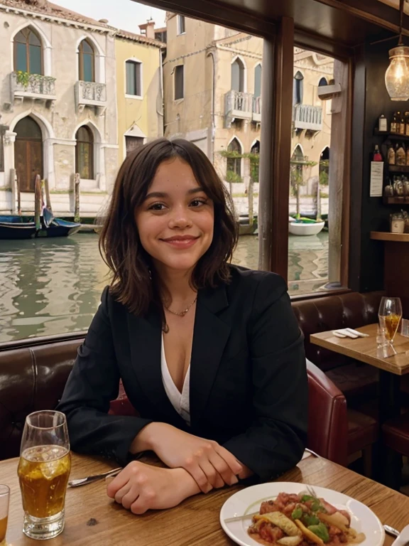 Jenna Ortega on a date, A restaurant with Venice river view