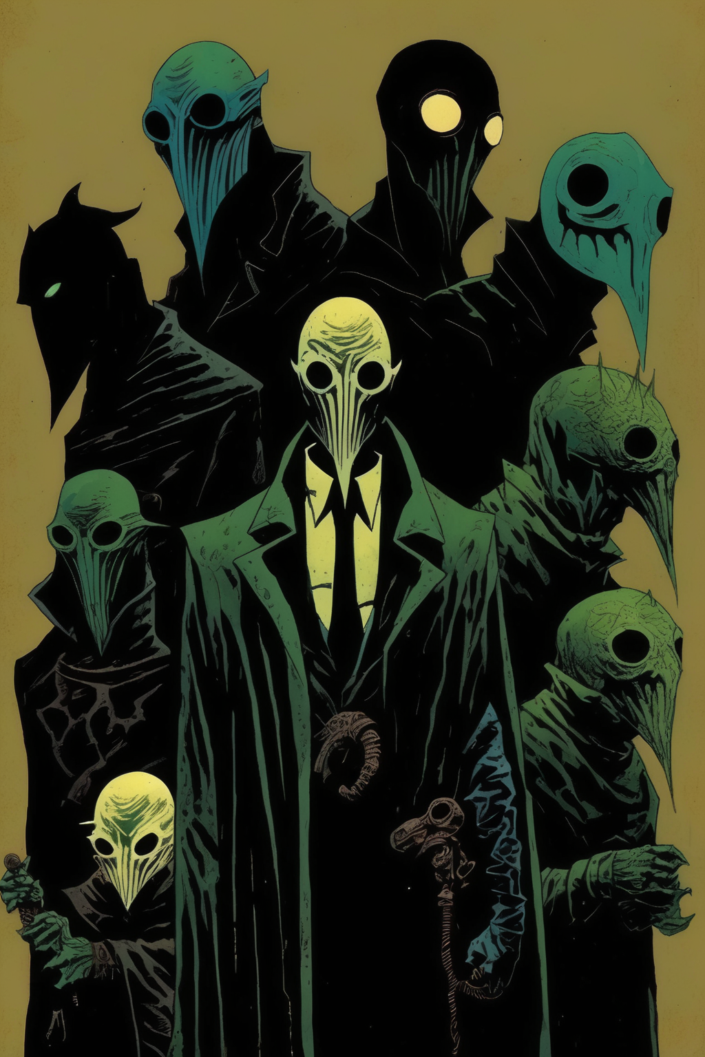 Mike Mignola Style - The eldritch lords of masks