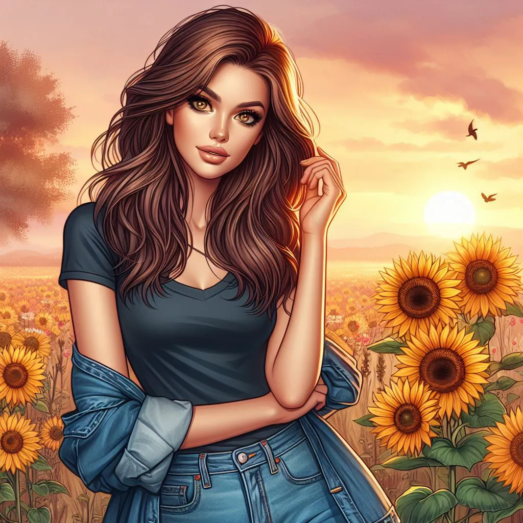 Pretty women in a field of sunflower 