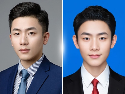 Only one front-facing photo is required，You can create red、white、Professional ID photo set with blue background。（Male version）